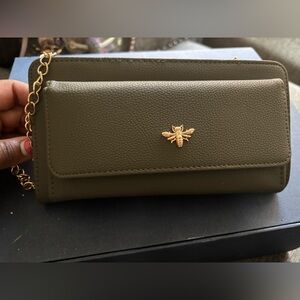 Gray Leather Bag with Gold Accent